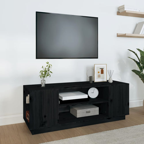 Comodă TV, negru, 110x35x40,5 cm, lemn masiv de pin Lando