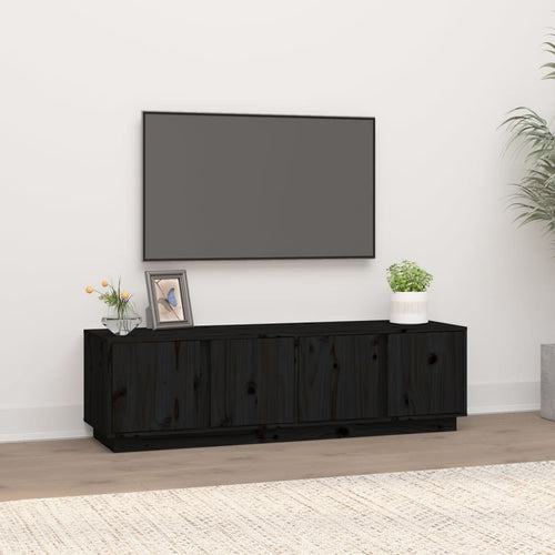 Comodă TV, negru, 140x40x40 cm, lemn masiv de pin Lando