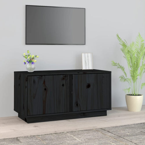 Comodă TV, negru, 80x35x40,5 cm, lemn masiv de pin Lando