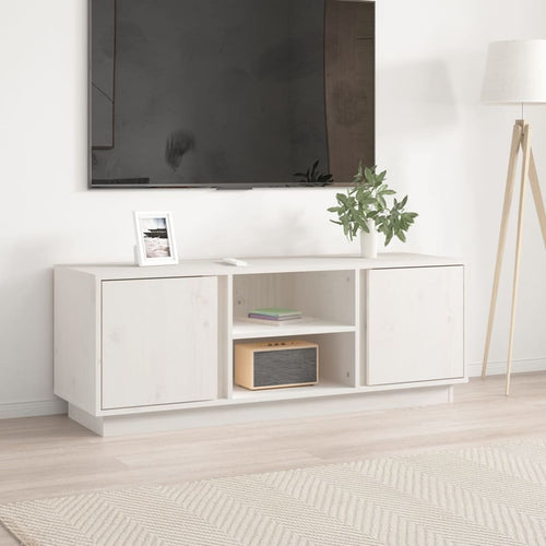 Comodă TV, alb, 110x35x40,5 cm, lemn masiv de pin Lando