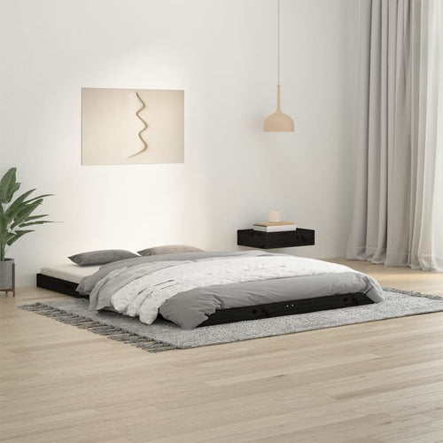 Cadru de pat dublu, negru, 135x190 cm, lemn masiv de pin