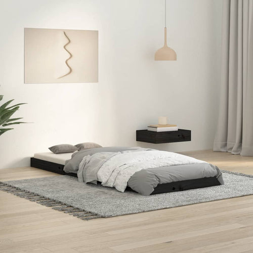 Cadru de pat, negru, 75x190 cm, mic, single, lemn masiv de pin