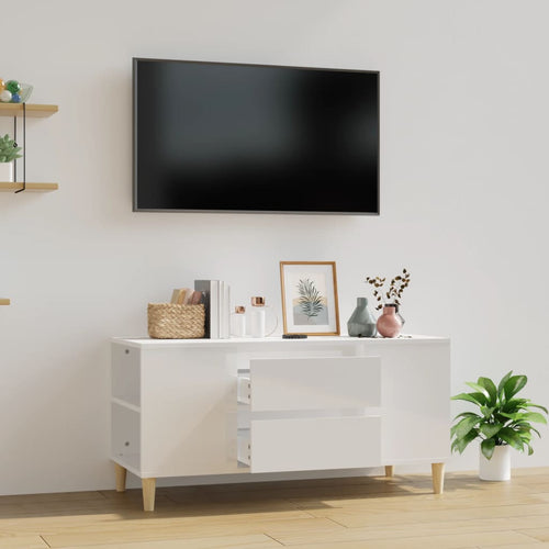 Comodă TV, alb extralucios, 102x44,5x50 cm, lemn prelucrat Lando