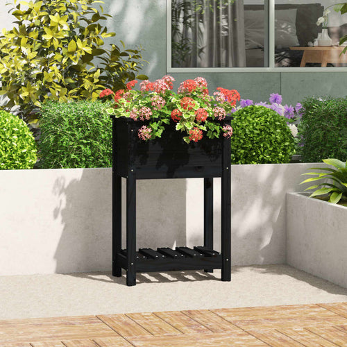 Jardinieră cu raft, negru, 54x34,5x81 cm, lemn masiv de pin Lando