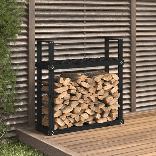 Rastel pentru lemne de foc negru 110x35x108,5 cm lemn masiv pin Lando