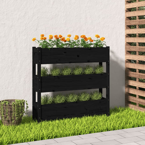 Jardinieră, negru, 112x25x104,5 cm, lemn masiv de pin Lando
