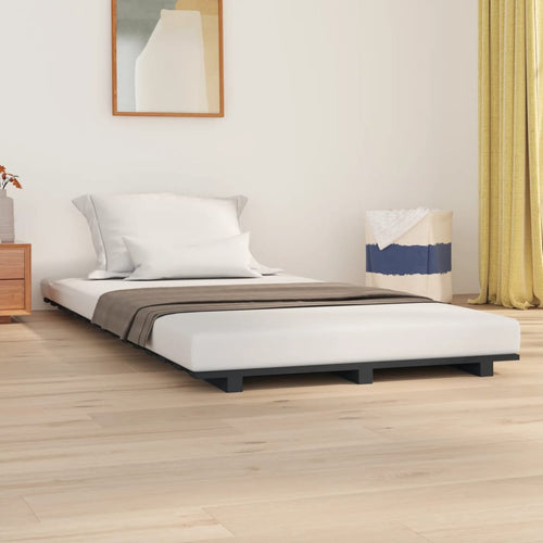 Cadru de pat, gri, 75x190 cm, lemn masiv de pin