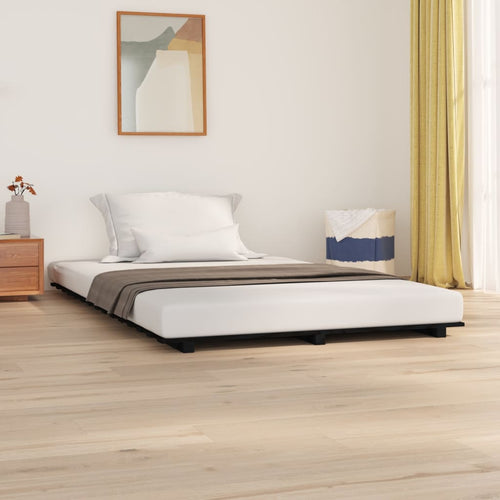 Cadru de pat, negru, 135x190 cm, lemn masiv de pin