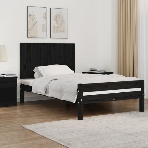 Tăblie de pat pentru perete, negru, 108x3x60 cm, lemn masiv pin