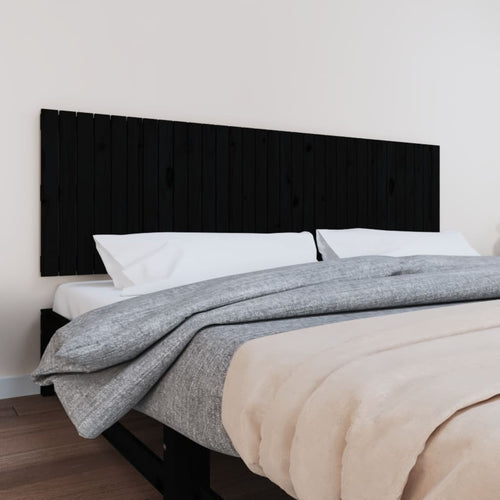 Tăblie de pat pentru perete, negru, 204x3x60 cm, lemn masiv pin