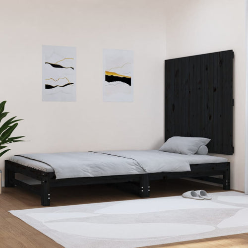 Tăblie de pat pentru perete, negru, 108x3x90 cm, lemn masiv pin