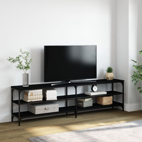 Comodă TV, negru, 180x30x50 cm, lemn prelucrat și metal Lando