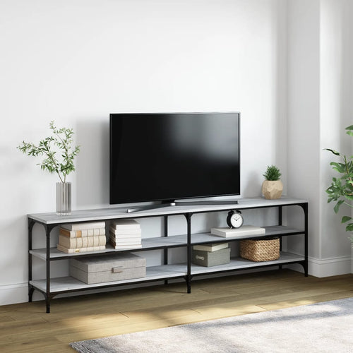 Comodă TV, gri sonoma, 180x30x50 cm, lemn prelucrat și metal Lando