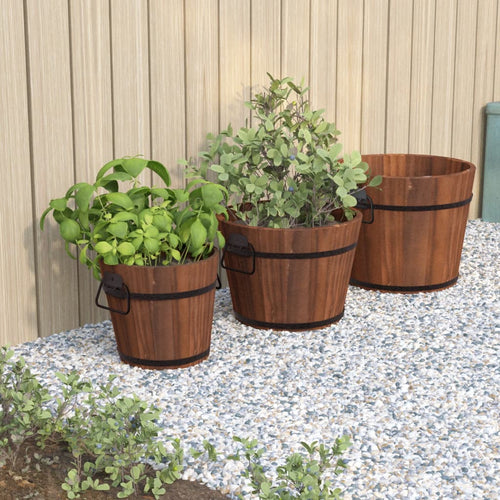 Set de jardiniere tip găleată, 3 piese, lemn masiv de brad Lando