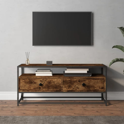 Dulap TV, stejar afumat, 100x35x45 cm, lemn prelucrat Lando
