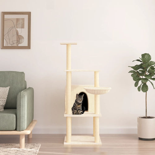 Ansamblu de pisici cu stâlpi din funie de sisal, crem, 132 cm Lando