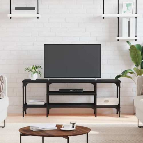 Comodă TV, negru, 121x35x45 cm, lemn prelucrat & fier Lando