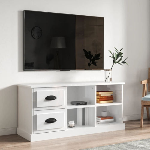 Comodă TV, alb extralucios, 102x35,5x47,5 cm, lemn prelucrat Lando