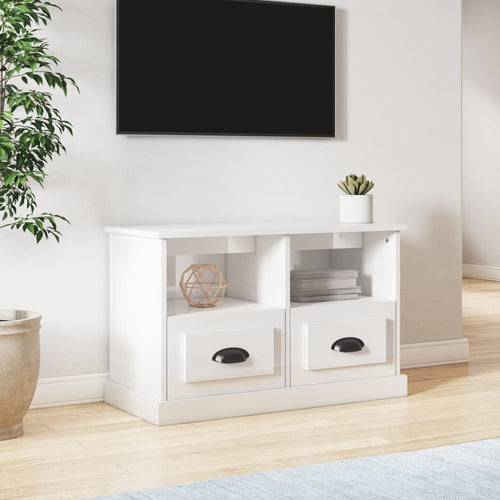 Comodă TV, alb extralucios, 80x35x50 cm, lemn prelucrat Lando