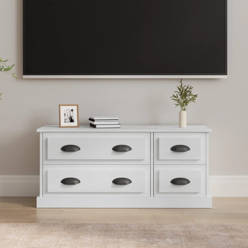 Comodă TV, alb extralucios, 100x35,5x45 cm, lemn prelucrat Lando