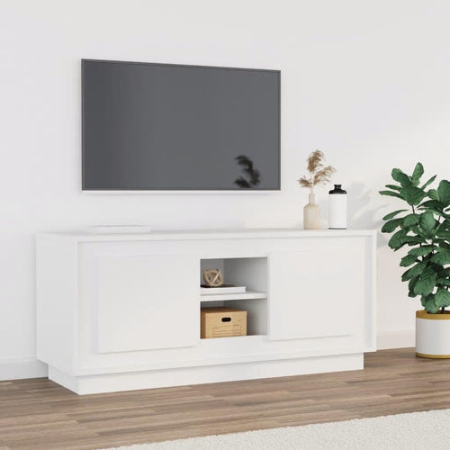 Comodă TV, alb, 102x35x45 cm, lemn prelucrat Lando