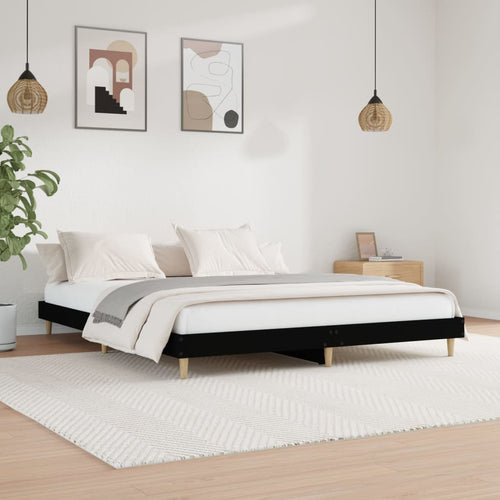 Cadru de pat, negru, 150x200 cm, lemn prelucrat
