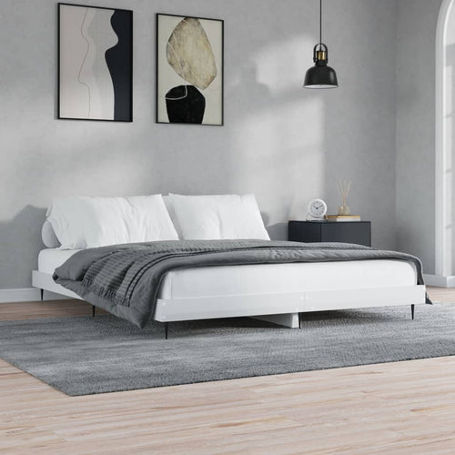 Cadru de pat, alb extralucios, 150x200 cm, lemn prelucrat