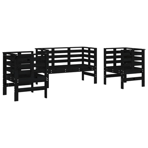 Set mobilier de grădină, 3 piese, negru, lemn masiv pin