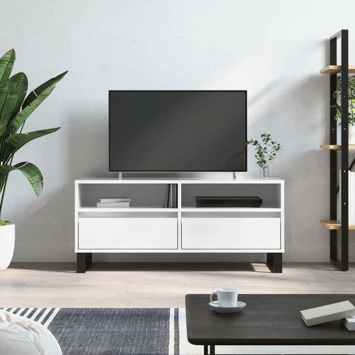 Comodă TV, alb extralucios, 100x34,5x44,5 cm, lemn prelucrat Lando