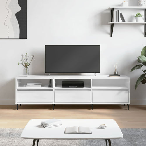 Comodă TV, alb extralucios, 150x30x44,5 cm, lemn prelucrat Lando