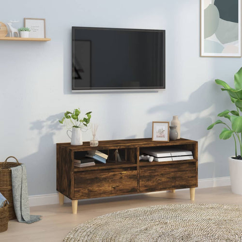 Comodă TV, stejar fumuriu, 100x34,5x44,5 cm, lemn prelucrat Lando