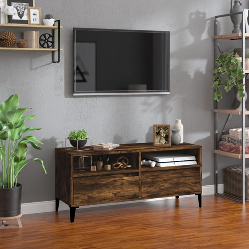 Comodă TV, stejar fumuriu, 100x34,5x44,5 cm, lemn prelucrat Lando