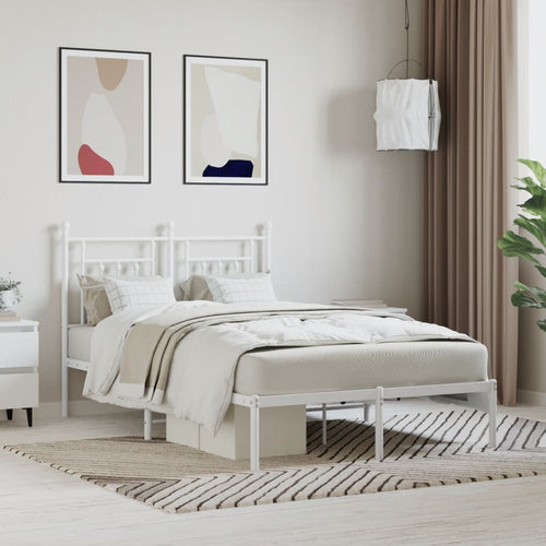 Cadru de pat metalic cu tăblie, alb, 120x190 cm