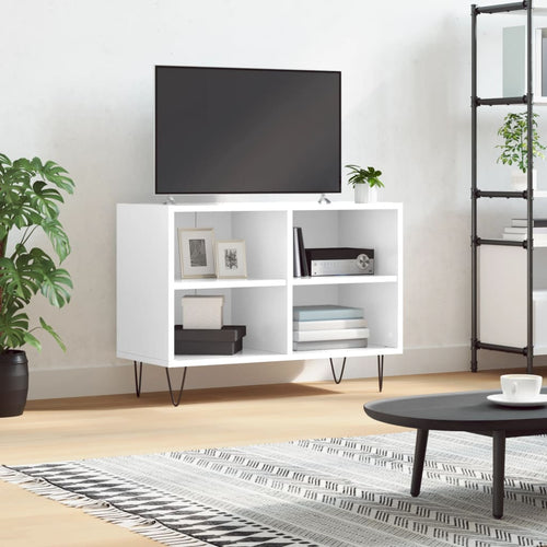 Comodă TV, alb extralucios, 69,5x30x50 cm, lemn compozit Lando