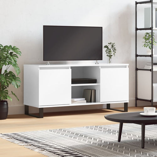 Comodă TV, alb extralucios, 104x35x50 cm, lemn compozit Lando