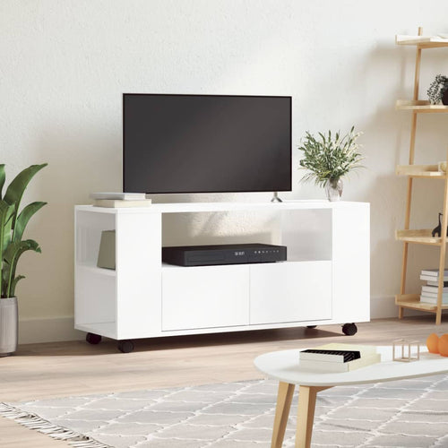 Comodă TV, alb extralucios, 102x34,5x43 cm, lemn prelucrat Lando