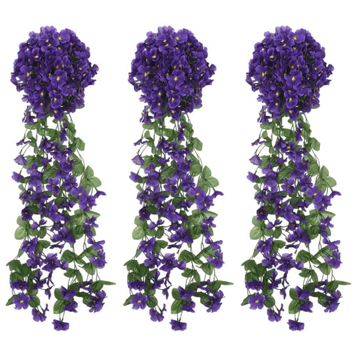 Ghirlande de flori artificiale, 3 buc., violet închis, 85 cm