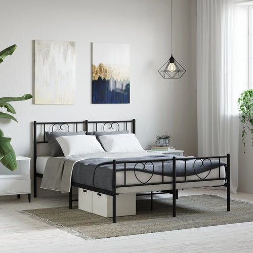 Cadru pat metalic cu tăblie de cap/picioare, negru, 120x190 cm