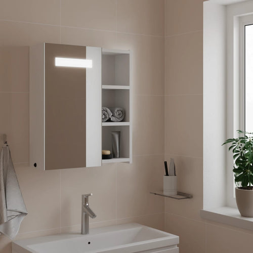 Dulap cu oglindă de baie cu lumină LED, alb, 45x13x52 cm Lando