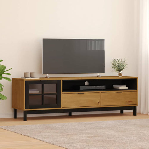 Comodă TV cu ușă din sticlă „FLAM” 158x40x50 cm, lemn masiv pin Lando