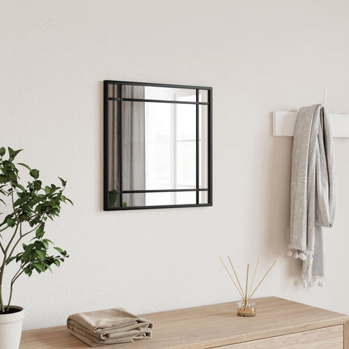 Oglindă de perete, negru, 40x40 cm, pătrată, fier Lando