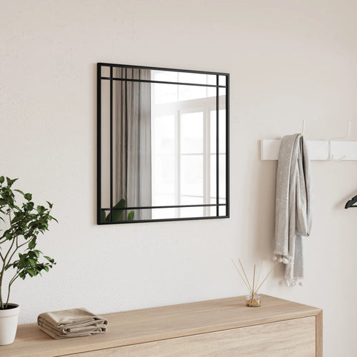 Oglindă de perete, negru, 50x50 cm, pătrată, fier Lando
