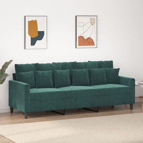 Canapea cu 3 locuri, verde închis, 180 cm, catifea