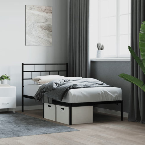Cadru de pat din metal cu tăblie, negru, 100x200 cm