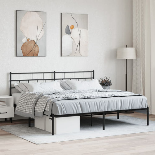 Cadru de pat metalic cu tăblie, negru, 193x203 cm
