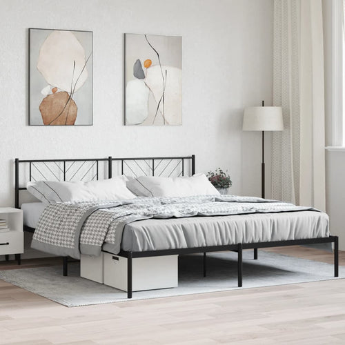 Cadru de pat metalic cu tăblie, negru, 193x203 cm