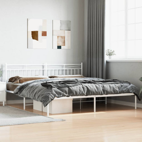 Cadru de pat metalic cu tăblie, alb, 200x200 cm