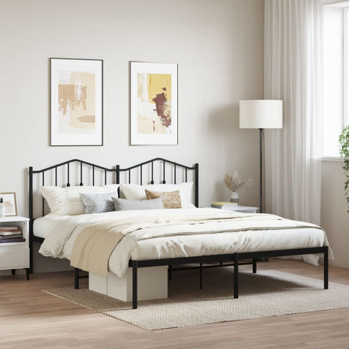 Cadru de pat metalic cu tăblie, negru, 183x213 cm