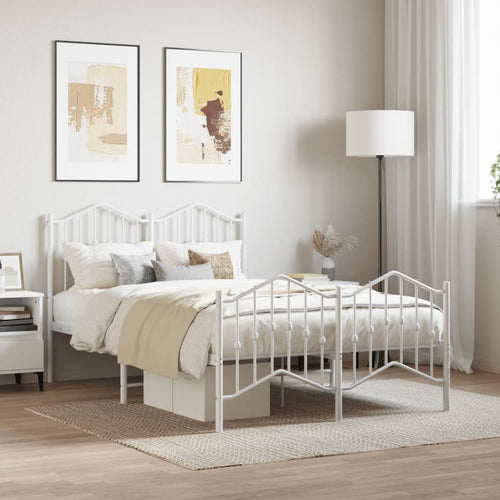 Cadru pat metalic cu tăblie de cap/picioare , alb, 120x190 cm
