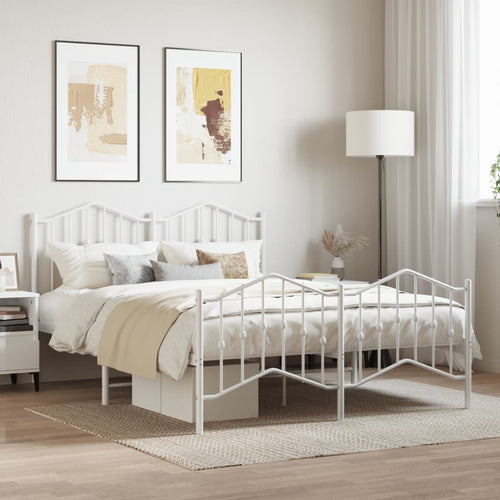 Cadru pat metalic cu tăblie de cap/picioare , alb, 135x190 cm